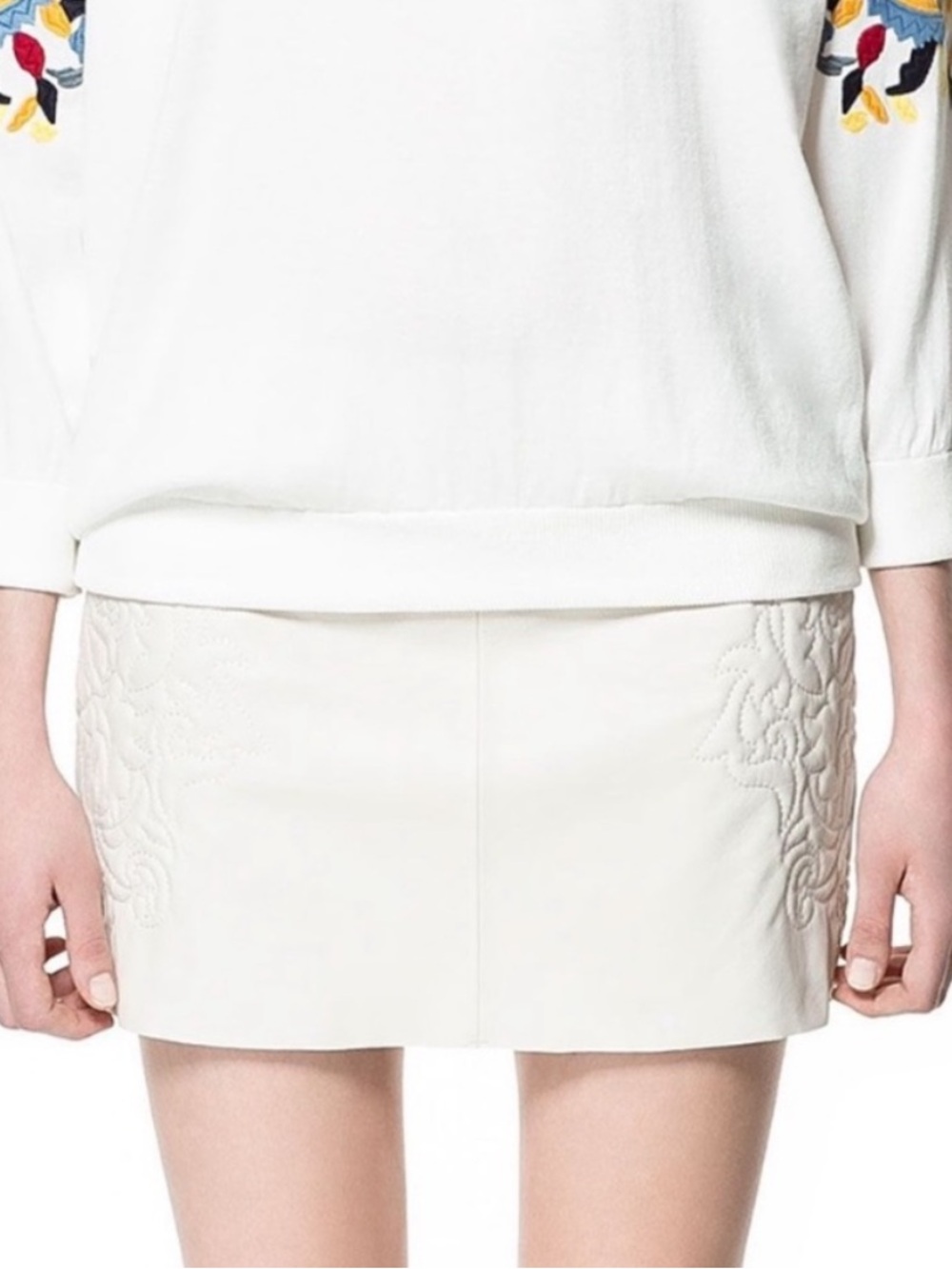 Zara 100% Leather Embroidered Mini Skirt XS